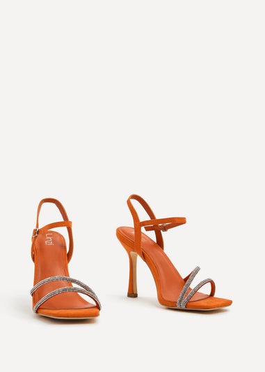 Linzi Mesmerize Orange Faux Suede Square Toe Diamonte Embellished Heel