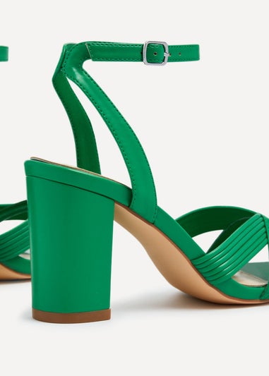 Linzi City Green Faux Leather Block Heeled Sandal