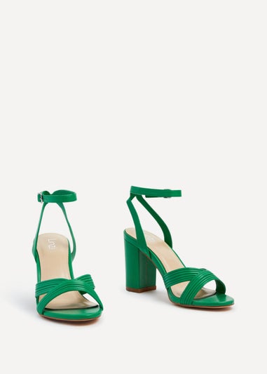 Linzi City Green Faux Leather Block Heeled Sandal