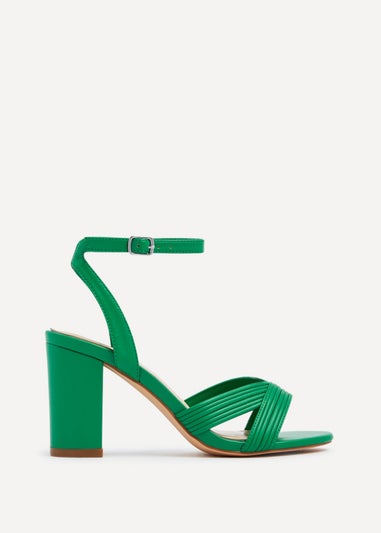 Linzi City Green Faux Leather Block Heeled Sandal