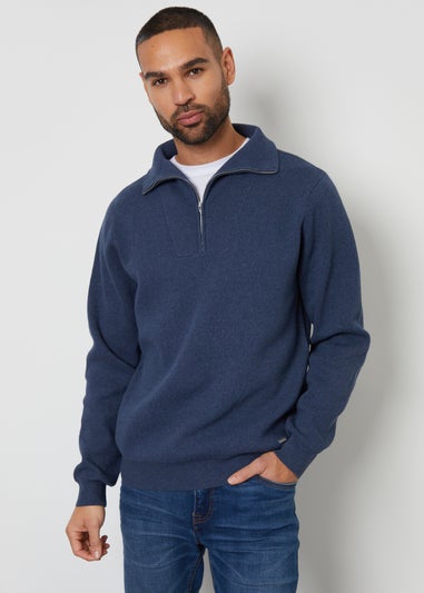 Threadbare Blue Rib Panel Quarter Zip Jumper