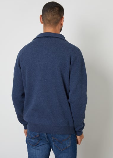 Threadbare Blue Rib Panel Quarter Zip Jumper