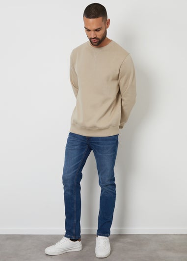 Threadbare Stone Cotton Blend Satsuma Crew Neck Sweatshirt