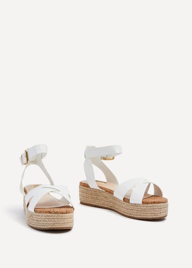 Linzi Sultry White Faux Leather Cork Flatform Sandal