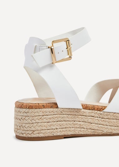 Linzi Sultry White Faux Leather Cork Flatform Sandal