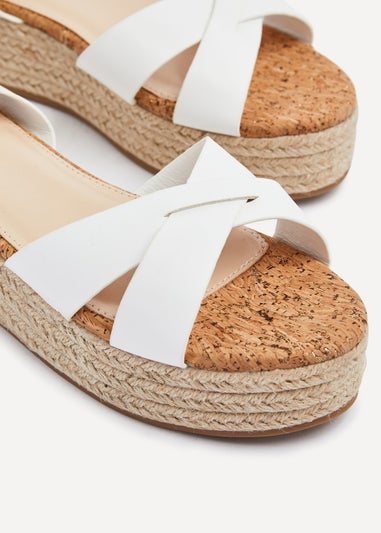 Linzi Sultry White Faux Leather Cork Flatform Sandal