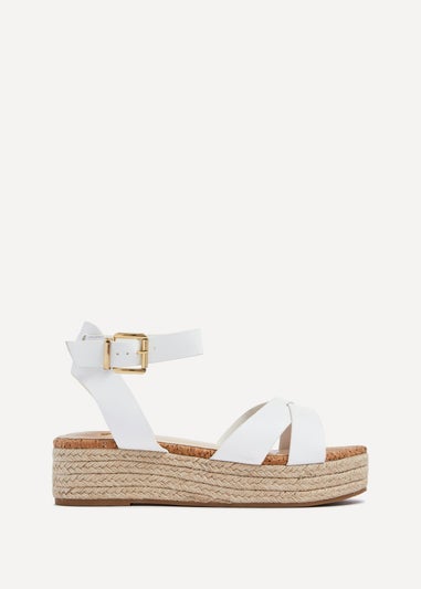 Linzi Sultry White Faux Leather Cork Flatform Sandal