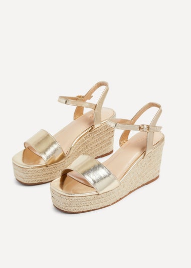 Linzi Illusion Gold Faux Leather Rope Platform Wedge