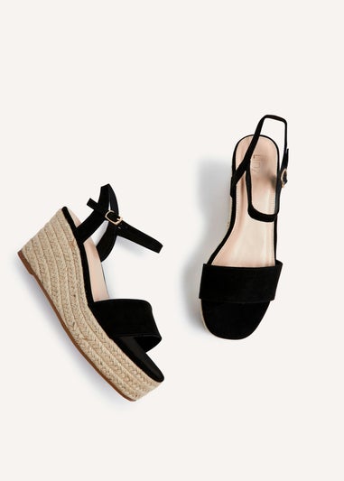 Linzi Illusion Black Faux Suede Rope Platform Wedge
