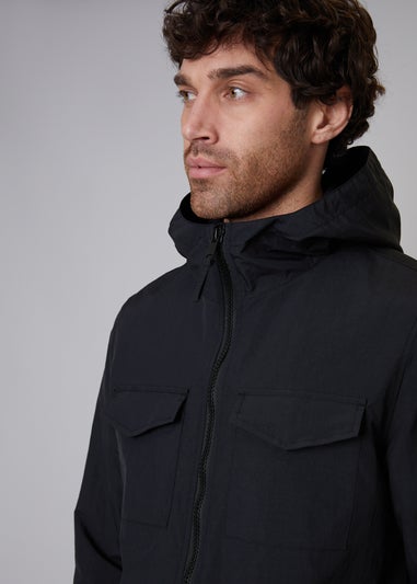 Threadbare Black Talon Hooded Lightweight Jacket with Fleece Lined Hood