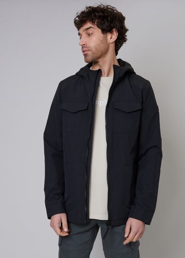 Threadbare Black Talon Hooded Lightweight Jacket with Fleece Lined Hood
