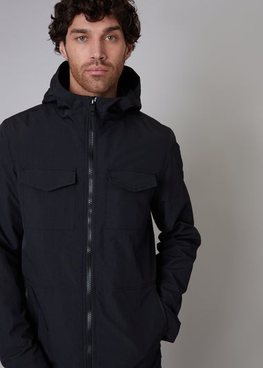 Threadbare Black Talon Hooded Lightweight Jacket with Fleece Lined Hood