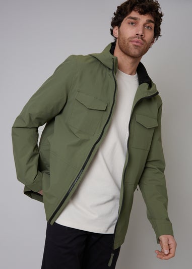 Threadbare Khaki Talon Hooded Lightweight Jacket with Fleece Lined Hood