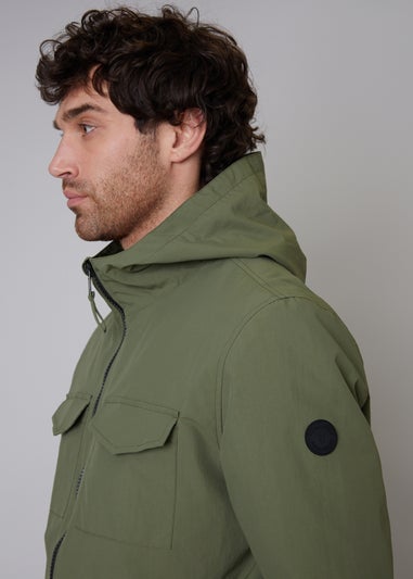 Threadbare Khaki Talon Hooded Lightweight Jacket with Fleece Lined Hood
