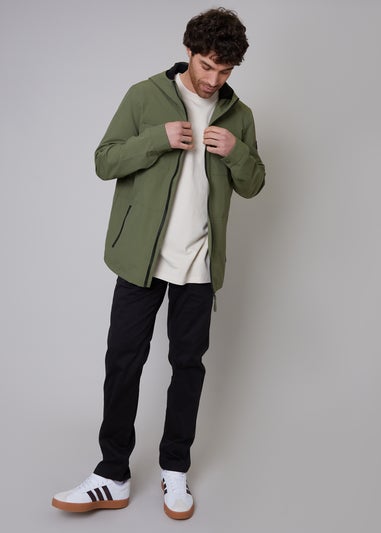 Threadbare Khaki Talon Hooded Lightweight Jacket with Fleece Lined Hood