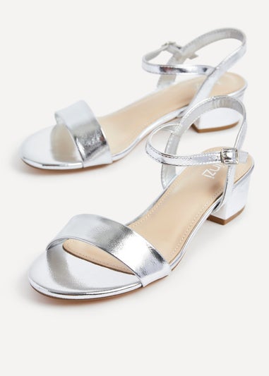 Linzi Kezzi Silver Faux Leather Barely There Low Block Heeled Sandal