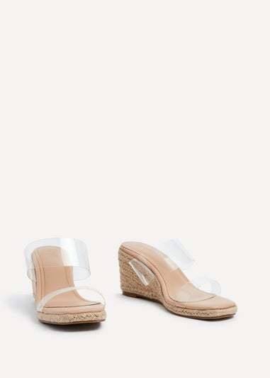 Linzi Amani Nude Perspex Double Strap Rope Wedge