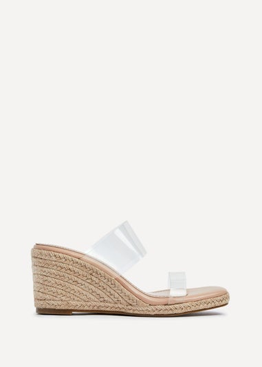 Linzi Amani Nude Perspex Double Strap Rope Wedge