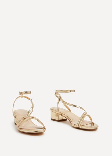 Linzi Calista Gold Faux Leather Strappy Low Block Sandal