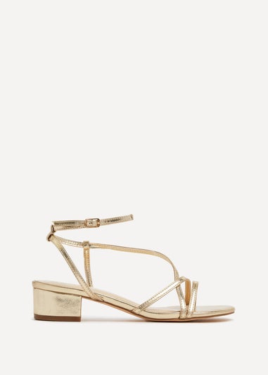 Linzi Calista Gold Faux Leather Strappy Low Block Sandal