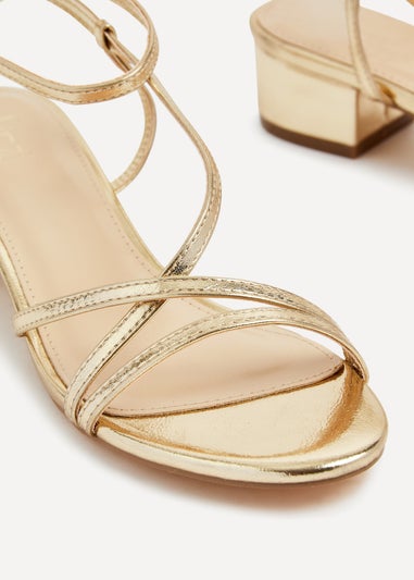 Linzi Calista Gold Faux Leather Strappy Low Block Sandal