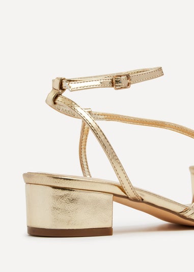 Linzi Calista Gold Faux Leather Strappy Low Block Sandal