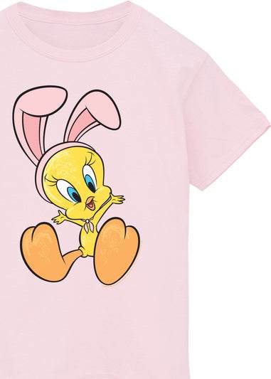 Looney Tunes Tweety Bunny Girls Pink T-Shirt (3-13 Years)