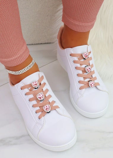 Love Lemonade Dusty Pink Sparkly Gem Hearts Classic Trainers