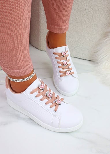 Love Lemonade Dusty Pink Sparkly Gem Hearts Classic Trainers