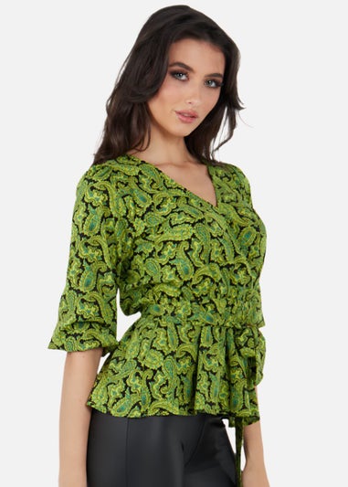 Gini London Black Paisley Print Wrap Top