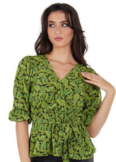Gini London Black Paisley Print Wrap Top