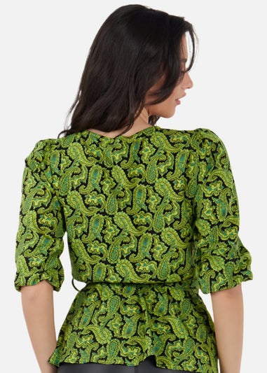 Gini London Black Paisley Print Wrap Top