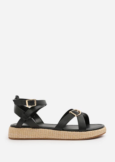 Where's That From Black PU Alora Cross-Over Buckle Strap Sandals