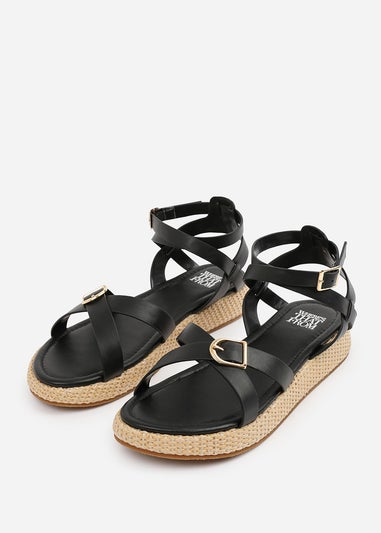 Where's That From Black PU Alora Cross-Over Buckle Strap Sandals