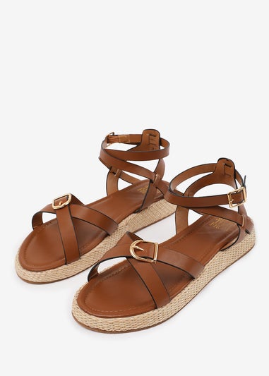 Where's That From Tan PU Alora Cross-Over Buckle Strap Sandals