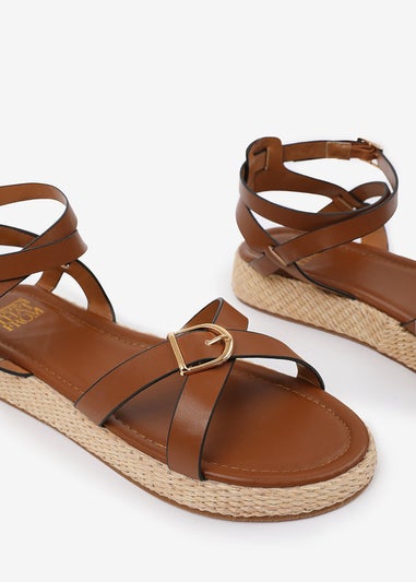 Where's That From Tan PU Alora Cross-Over Buckle Strap Sandals