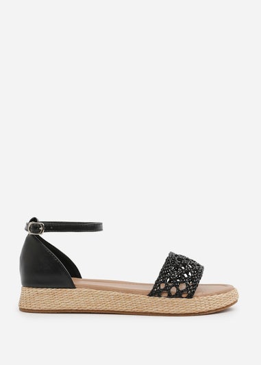 Where's That From Black PU Shia Braided Strap Espadrille Flatform