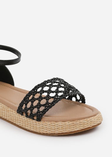 Where's That From Black PU Shia Braided Strap Espadrille Flatform