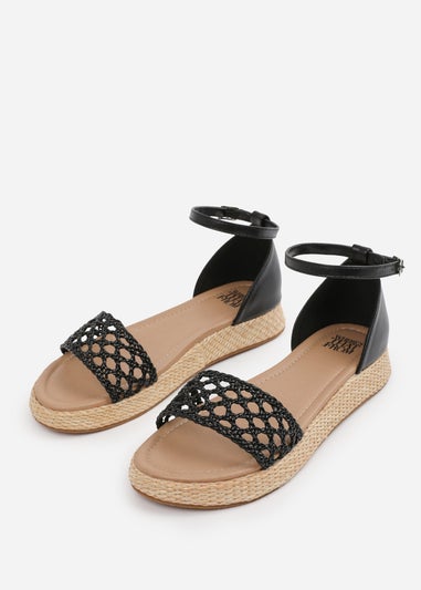 Where's That From Black PU Shia Braided Strap Espadrille Flatform