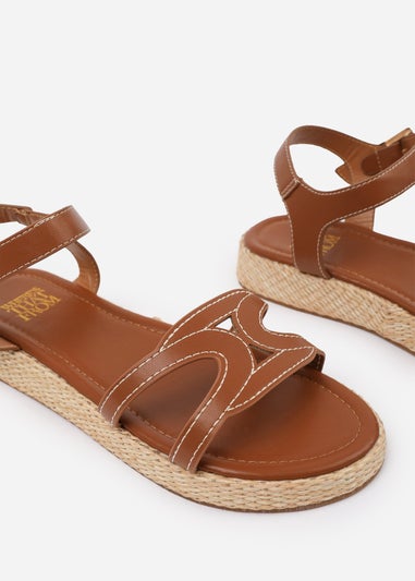 Where's That From Tan PU Sofia Wide Fit Flatform Sandal