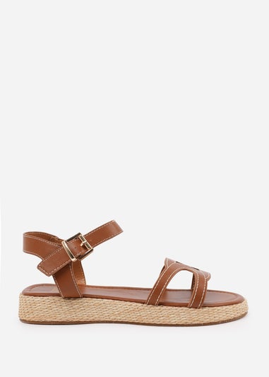 Where's That From Tan PU Sofia Wide Fit Flatform Sandal