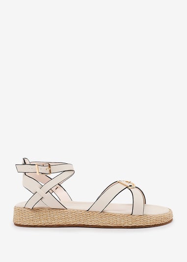 Where's That From Cream-PU Alora Wide-Fit Cross-Over Buckle Strap Sandals