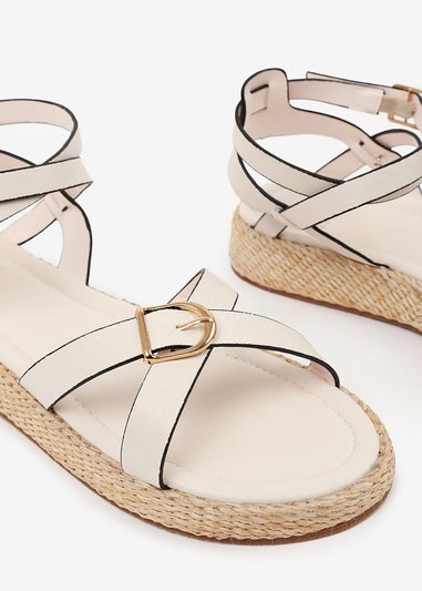 Where's That From Cream-PU Alora Wide-Fit Cross-Over Buckle Strap Sandals