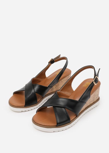 Where's That From Black PU Qween Wedge Shoes