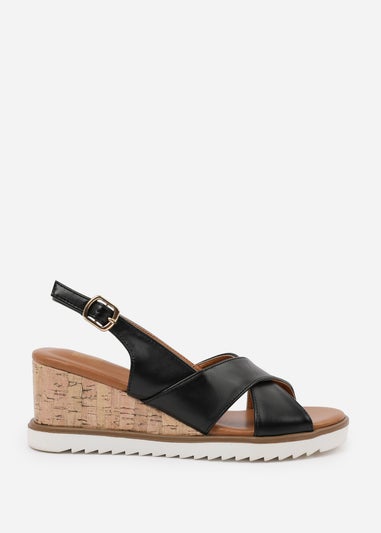 Where's That From Black PU Qween Wedge Shoes