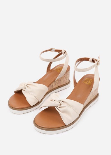 Where's That From Cream-PU Katara Wide-Fit Knot Detail Wedge Shoes