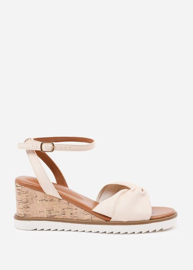 Where's That From Cream-PU Katara Wide-Fit Knot Detail Wedge Shoes