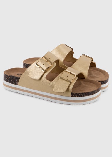 Totes Gold Double Buckle Platform Slider