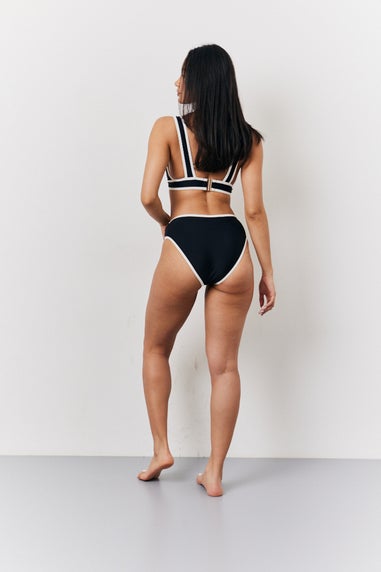 In The Style Black Contrast Binding High Waist Bikini Bottoms