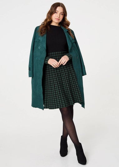 Izabel London Green Faux Suede Button Front Trench Coat